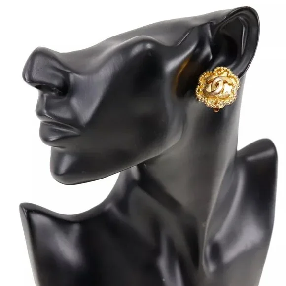 CHANEL Earring vintage Plated Gold flour 17.4g Women